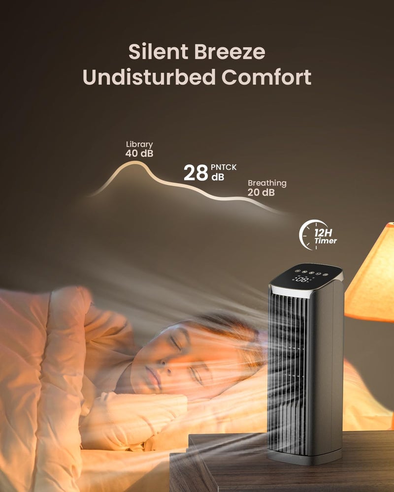 PNTCK Fan for Bedroom, 13" Tower Fan with Remote, 4 Modes 4 Speeds Max 24ft/s, 70° Oscillating Desk Fan, 12H Timer Portable Fans, Cooling Fans for Office, Home - Image 3